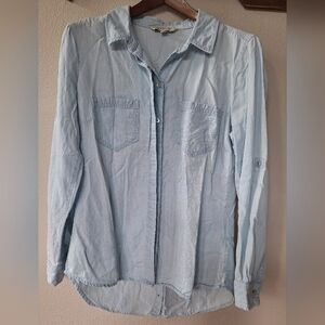 Liverpool Womens Light Wash Chambray Denim Tunic Roll Tab Top. Size S